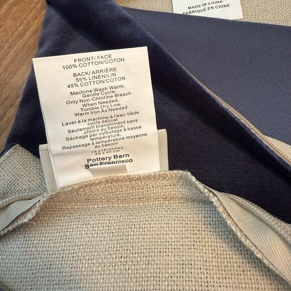 Pottery Barn Blue Velvet Pillow Cover Zip 18” Square Cotton Linen Solid NWOT - Picture 7 of 10